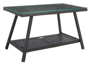 Safavieh ABOKA 4-Piece Outdoor Living Set for Stylish Patio Lounging, Durable Wicker Frame & Cushions Black / Light Grey PAT7505E