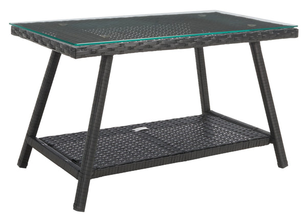 Safavieh ABOKA 4-Piece Outdoor Living Set for Stylish Patio Lounging, Durable Wicker Frame & Cushions Black / Light Grey PAT7505E
