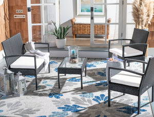 Safavieh BASSEY 4-Piece Outdoor Living Set - Tropical Resort Style with Durable Wicker Frames & Cushions Black / Beige PAT7507A