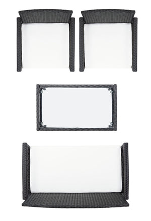 Safavieh BASSEY 4-Piece Outdoor Living Set - Tropical Resort Style with Durable Wicker Frames & Cushions Black / Beige PAT7507A