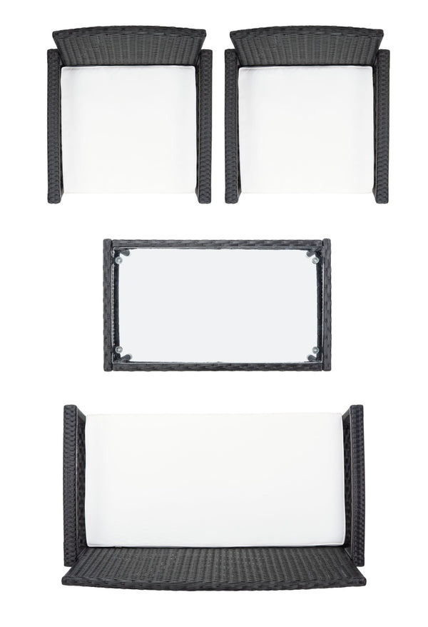 Safavieh BASSEY 4-Piece Outdoor Living Set - Tropical Resort Style with Durable Wicker Frames & Cushions Black / Beige PAT7507A