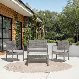 Safavieh BASSEY 4-Piece Outdoor Living Set - Tropical Resort Style with Durable Wicker Frames & Cushions Grey / Grey PAT7507B