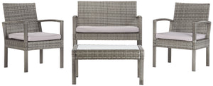 Safavieh BASSEY 4-Piece Outdoor Living Set - Tropical Resort Style with Durable Wicker Frames & Cushions Grey / Grey PAT7507B