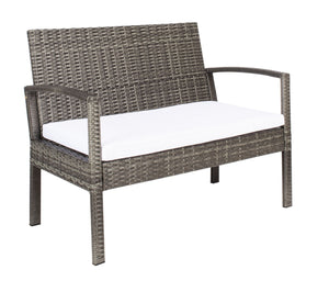 Safavieh BASSEY 4-Piece Outdoor Living Set - Tropical Resort Style with Durable Wicker Frames & Cushions Grey Brown / White PAT7507C