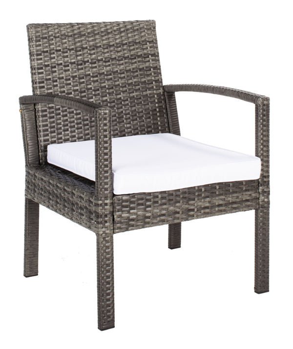 Safavieh BASSEY 4-Piece Outdoor Living Set - Tropical Resort Style with Durable Wicker Frames & Cushions Grey Brown / White PAT7507C