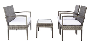 Safavieh BASSEY 4-Piece Outdoor Living Set - Tropical Resort Style with Durable Wicker Frames & Cushions Grey Brown / White PAT7507C