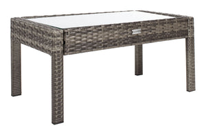 Safavieh BASSEY 4-Piece Outdoor Living Set - Tropical Resort Style with Durable Wicker Frames & Cushions Grey Brown / White PAT7507C