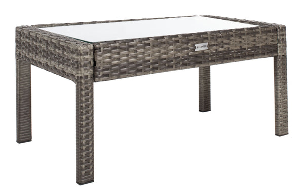 Safavieh BASSEY 4-Piece Outdoor Living Set - Tropical Resort Style with Durable Wicker Frames & Cushions Grey Brown / White PAT7507C