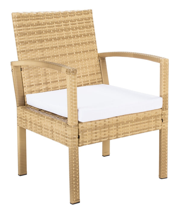 Safavieh BASSEY 4-Piece Outdoor Living Set - Tropical Resort Style with Durable Wicker Frames & Cushions Natural / White PAT7507D