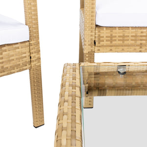 Safavieh BASSEY 4-Piece Outdoor Living Set - Tropical Resort Style with Durable Wicker Frames & Cushions Natural / White PAT7507D