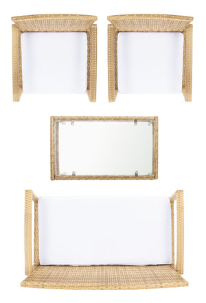 Safavieh BASSEY 4-Piece Outdoor Living Set - Tropical Resort Style with Durable Wicker Frames & Cushions Natural / White PAT7507D