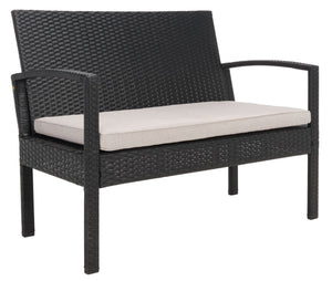 Safavieh BASSEY 4-Piece Outdoor Living Set - Tropical Resort Style with Durable Wicker Frames & Cushions Black / Light Grey PAT7507E