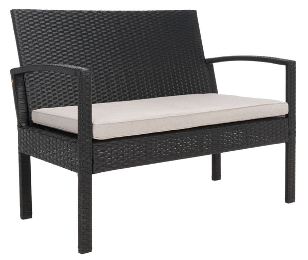 Safavieh BASSEY 4-Piece Outdoor Living Set - Tropical Resort Style with Durable Wicker Frames & Cushions Black / Light Grey PAT7507E