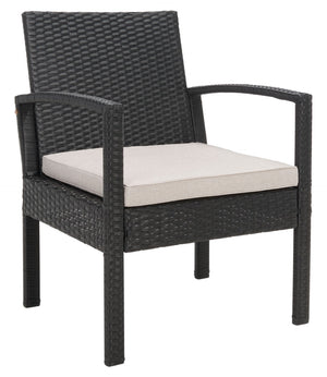 Safavieh BASSEY 4-Piece Outdoor Living Set - Tropical Resort Style with Durable Wicker Frames & Cushions Black / Light Grey PAT7507E