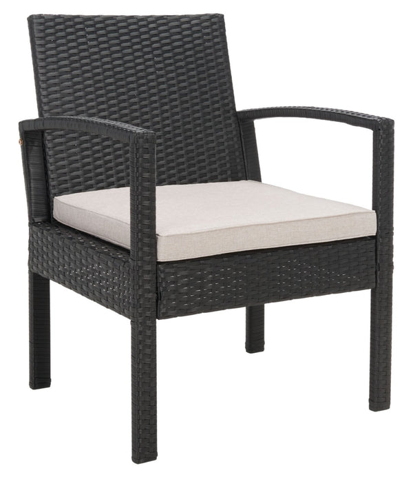 Safavieh BASSEY 4-Piece Outdoor Living Set - Tropical Resort Style with Durable Wicker Frames & Cushions Black / Light Grey PAT7507E