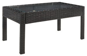 Safavieh BASSEY 4-Piece Outdoor Living Set - Tropical Resort Style with Durable Wicker Frames & Cushions Black / Light Grey PAT7507E