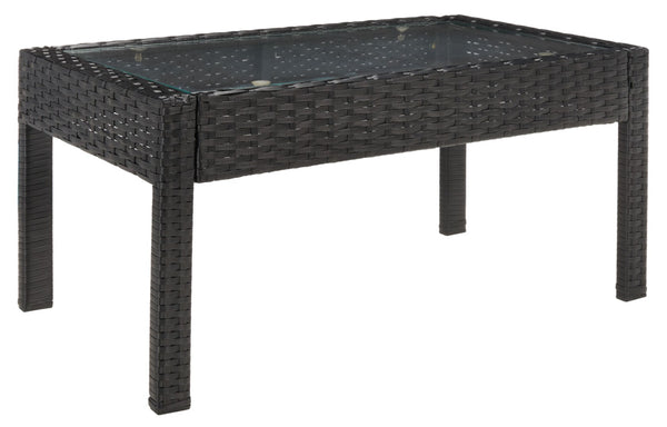 Safavieh BASSEY 4-Piece Outdoor Living Set - Tropical Resort Style with Durable Wicker Frames & Cushions Black / Light Grey PAT7507E