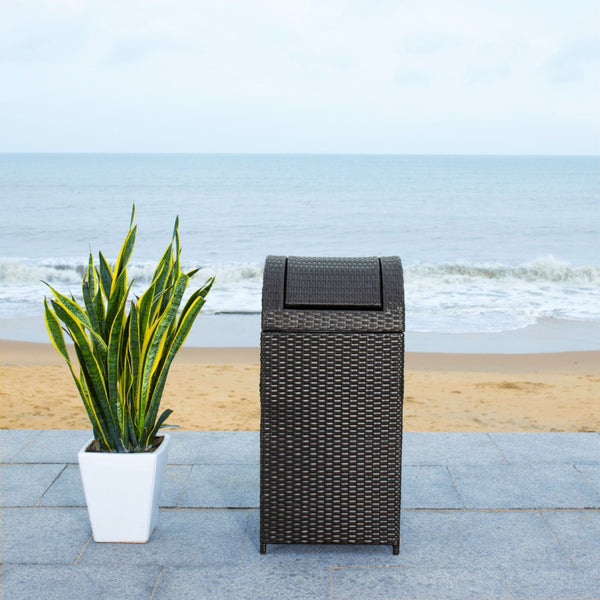 Safavieh SERAPIS Trash Bin - Elegant Outdoor Waste Solution for Stylish Patios, Porches, and Gatherings Black PAT7511A