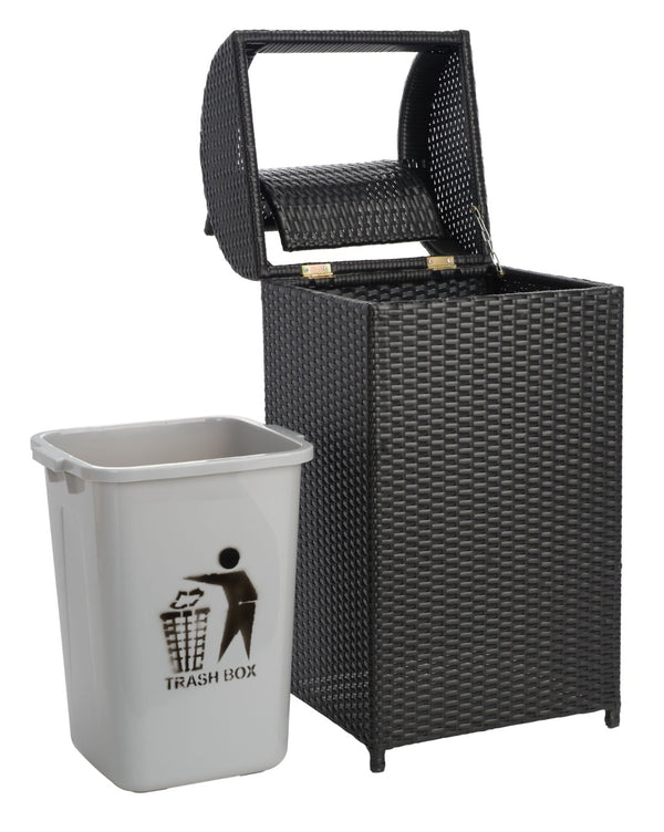 Safavieh SERAPIS Trash Bin - Elegant Outdoor Waste Solution for Stylish Patios, Porches, and Gatherings Black PAT7511A