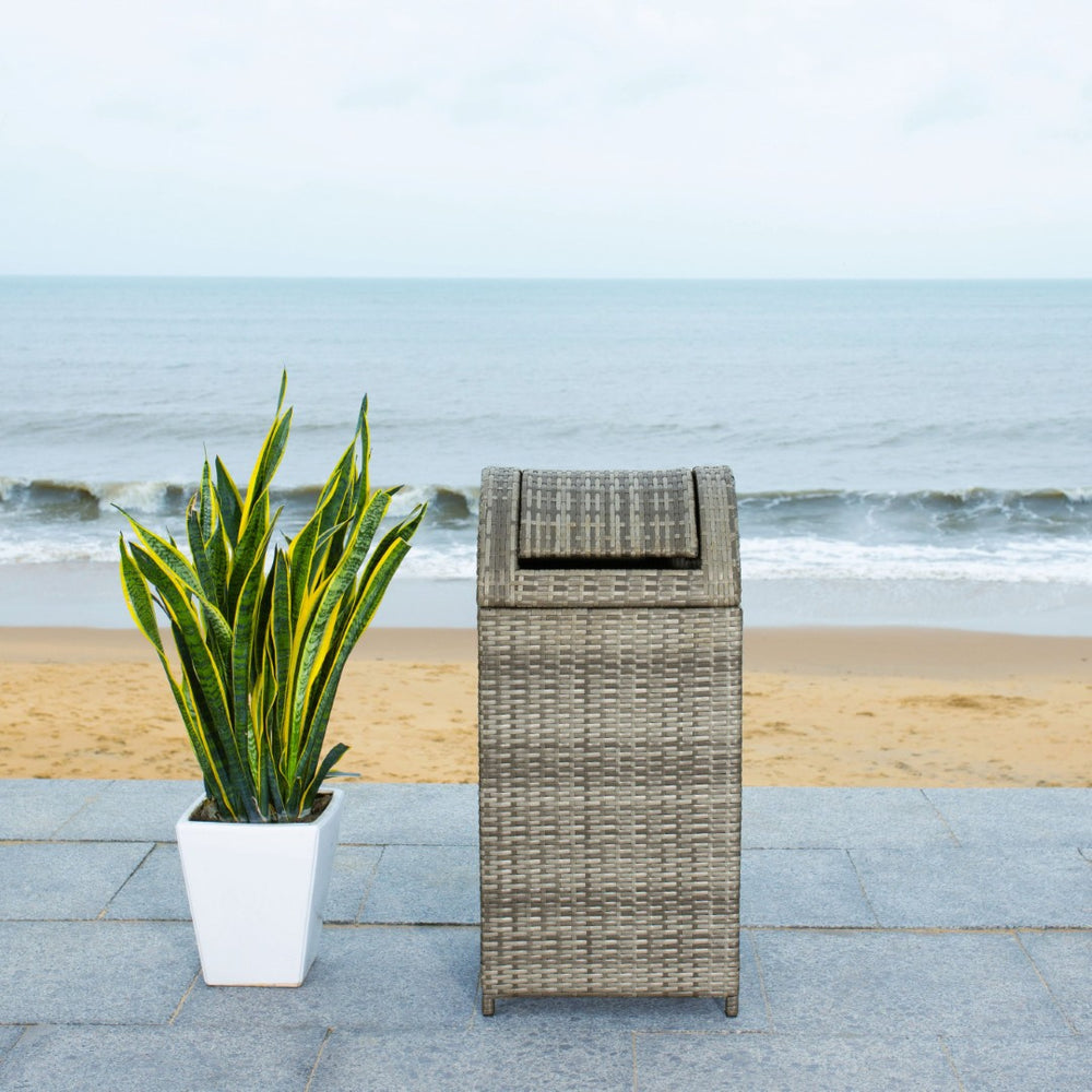 Safavieh SERAPIS Trash Bin - Elegant Outdoor Waste Solution for Stylish Patios, Porches, and Gatherings Grey PAT7511B