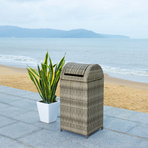 Safavieh SERAPIS Trash Bin - Elegant Outdoor Waste Solution for Stylish Patios, Porches, and Gatherings Grey PAT7511B