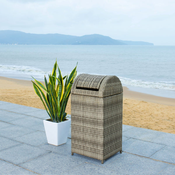 Safavieh SERAPIS Trash Bin - Elegant Outdoor Waste Solution for Stylish Patios, Porches, and Gatherings Grey PAT7511B