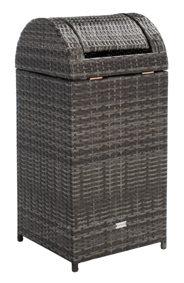 Safavieh SERAPIS Trash Bin - Elegant Outdoor Waste Solution for Stylish Patios, Porches, and Gatherings Grey Brown / - PAT7511C