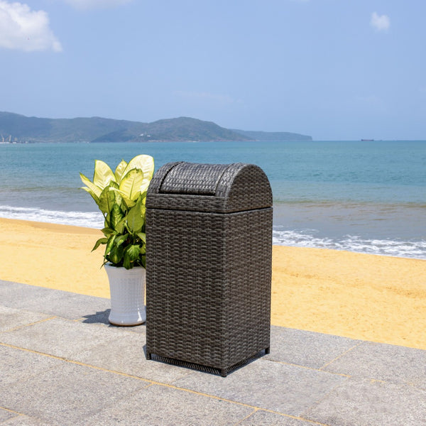 Safavieh SERAPIS Trash Bin - Elegant Outdoor Waste Solution for Stylish Patios, Porches, and Gatherings Grey Brown / - PAT7511C