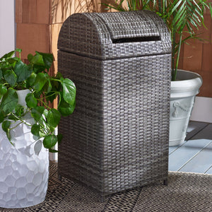 Safavieh SERAPIS Trash Bin - Elegant Outdoor Waste Solution for Stylish Patios, Porches, and Gatherings Grey Brown / - PAT7511C