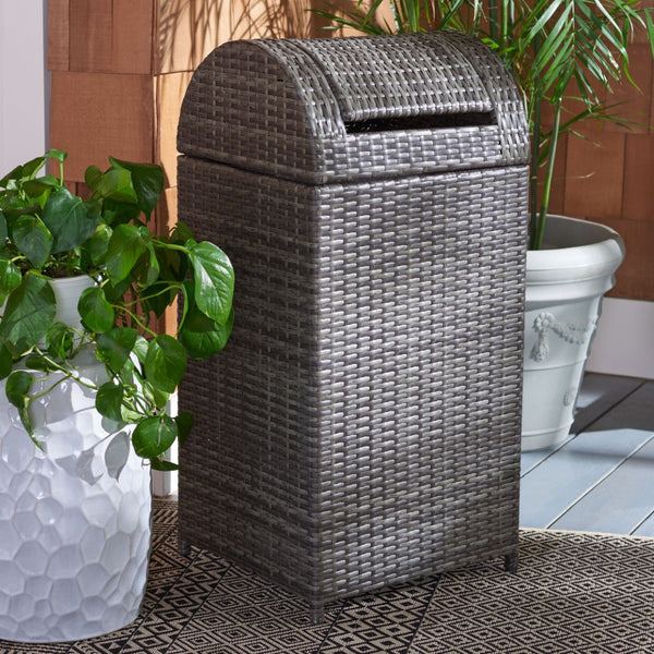 Safavieh SERAPIS Trash Bin - Elegant Outdoor Waste Solution for Stylish Patios, Porches, and Gatherings Grey Brown / - PAT7511C