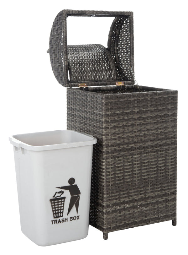 Safavieh SERAPIS Trash Bin - Elegant Outdoor Waste Solution for Stylish Patios, Porches, and Gatherings Grey Brown / - PAT7511C