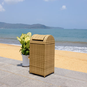 Safavieh SERAPIS Trash Bin - Elegant Outdoor Waste Solution for Stylish Patios, Porches, and Gatherings Natural PAT7511D
