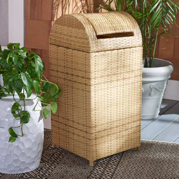 Safavieh SERAPIS Trash Bin - Elegant Outdoor Waste Solution for Stylish Patios, Porches, and Gatherings Natural PAT7511D