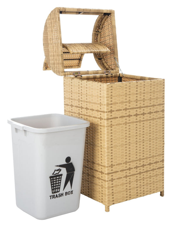 Safavieh SERAPIS Trash Bin - Elegant Outdoor Waste Solution for Stylish Patios, Porches, and Gatherings Natural PAT7511D