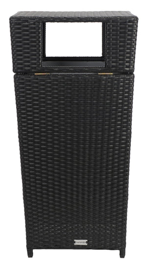 Safavieh MAZELI Outdoor Trash Bin - Stylish PE Wicker Rattan Design for Patios, Decks, and Pools Black PAT7512A