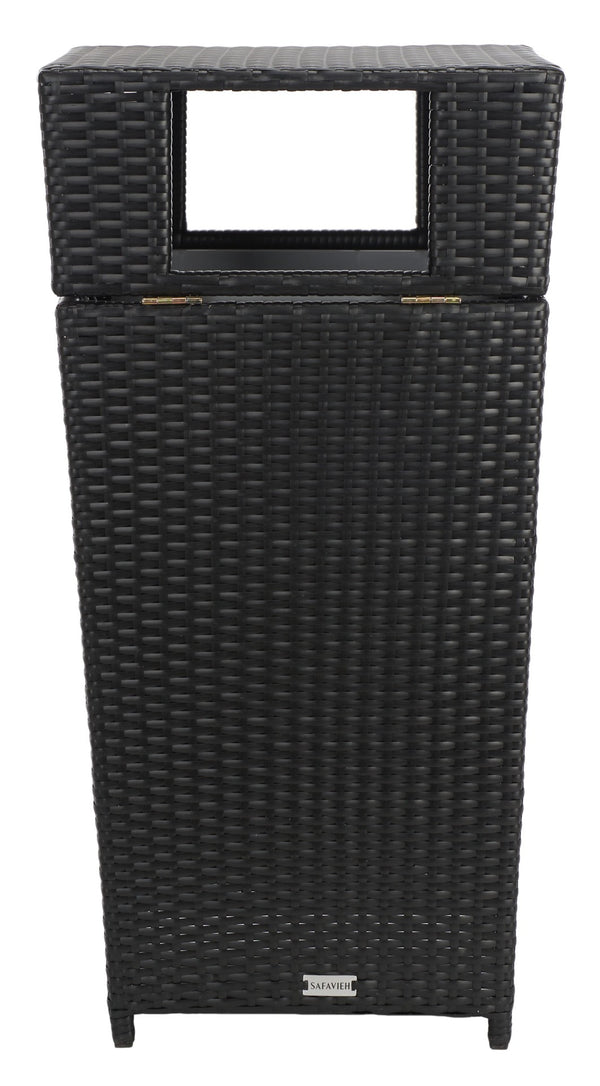 Safavieh MAZELI Outdoor Trash Bin - Stylish PE Wicker Rattan Design for Patios, Decks, and Pools Black PAT7512A