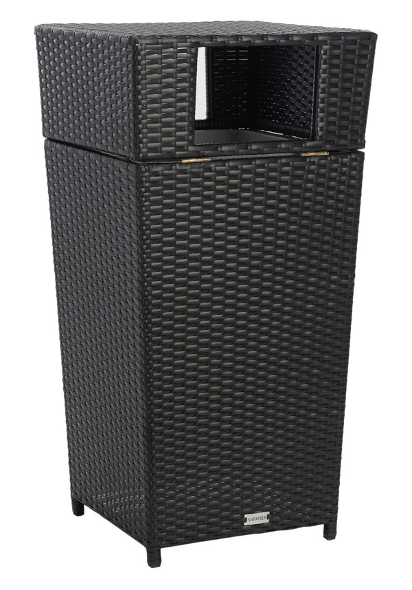Safavieh MAZELI Outdoor Trash Bin - Stylish PE Wicker Rattan Design for Patios, Decks, and Pools Black PAT7512A