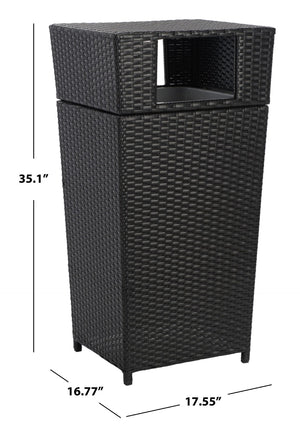 Safavieh MAZELI Outdoor Trash Bin - Stylish PE Wicker Rattan Design for Patios, Decks, and Pools Black PAT7512A