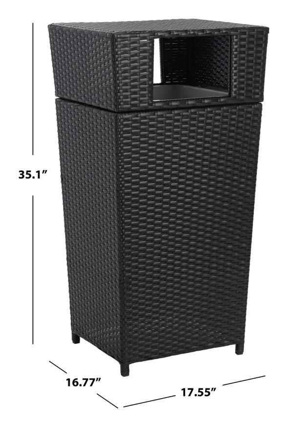 Safavieh MAZELI Outdoor Trash Bin - Stylish PE Wicker Rattan Design for Patios, Decks, and Pools Black PAT7512A