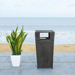 Safavieh MAZELI Outdoor Trash Bin - Stylish PE Wicker Rattan Design for Patios, Decks, and Pools Black PAT7512A