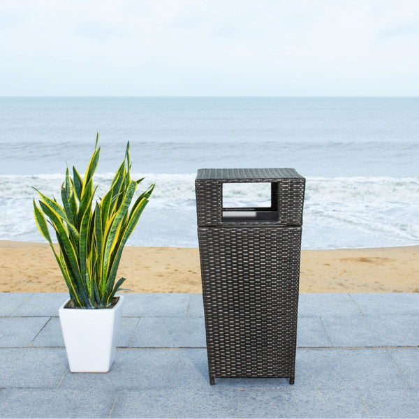 Safavieh MAZELI Outdoor Trash Bin - Stylish PE Wicker Rattan Design for Patios, Decks, and Pools Black PAT7512A