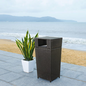 Safavieh MAZELI Outdoor Trash Bin - Stylish PE Wicker Rattan Design for Patios, Decks, and Pools Black PAT7512A