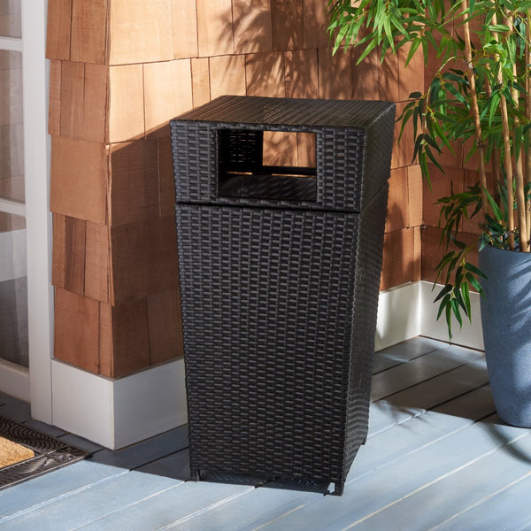 Safavieh MAZELI Outdoor Trash Bin - Stylish PE Wicker Rattan Design for Patios, Decks, and Pools Black PAT7512A