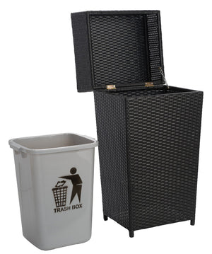Safavieh MAZELI Outdoor Trash Bin - Stylish PE Wicker Rattan Design for Patios, Decks, and Pools Black PAT7512A