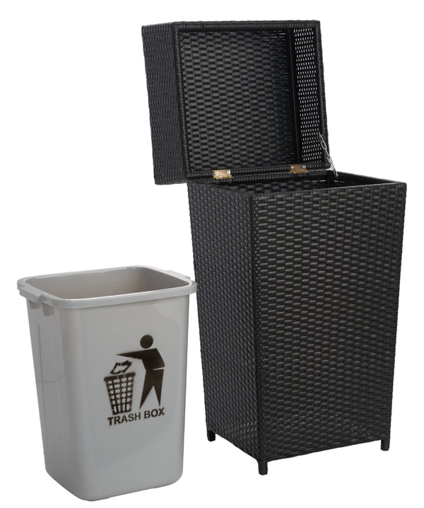 Safavieh MAZELI Outdoor Trash Bin - Stylish PE Wicker Rattan Design for Patios, Decks, and Pools Black PAT7512A