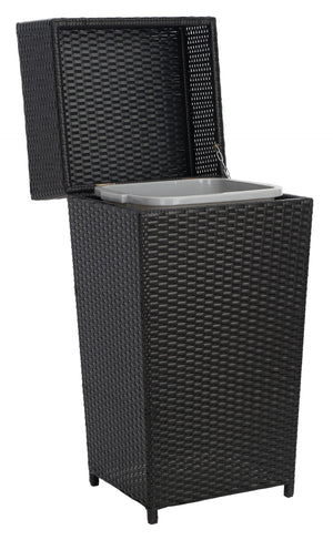 Safavieh MAZELI Outdoor Trash Bin - Stylish PE Wicker Rattan Design for Patios, Decks, and Pools Black PAT7512A