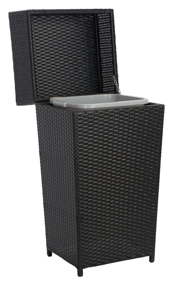 Safavieh MAZELI Outdoor Trash Bin - Stylish PE Wicker Rattan Design for Patios, Decks, and Pools Black PAT7512A