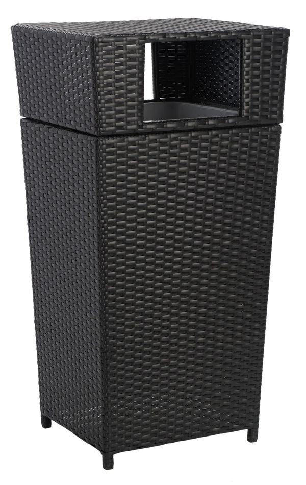 Safavieh MAZELI Outdoor Trash Bin - Stylish PE Wicker Rattan Design for Patios, Decks, and Pools Black PAT7512A