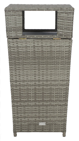 Safavieh MAZELI Outdoor Trash Bin - Stylish PE Wicker Rattan Design for Patios, Decks, and Pools Grey PAT7512B