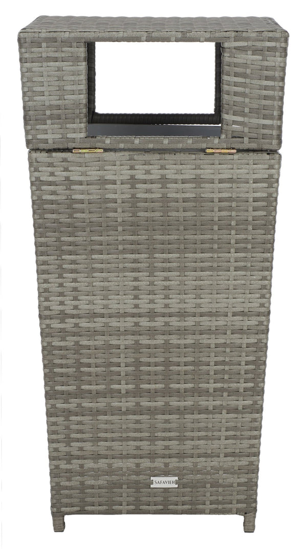 Safavieh MAZELI Outdoor Trash Bin - Stylish PE Wicker Rattan Design for Patios, Decks, and Pools Grey PAT7512B